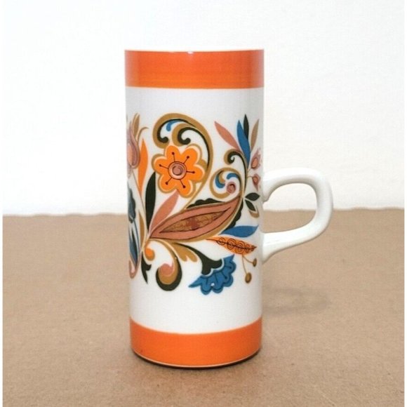 Vintage Arnart Psychodelic Smug Mugs Cups SET OF 2 Floral Paisley Print 1970's - Picture 2 of 12